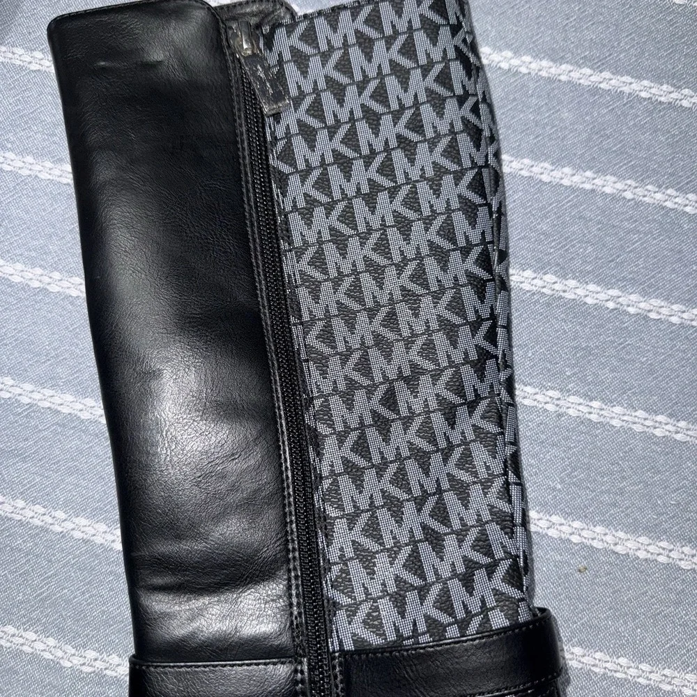 Michael Kors Shea Kids Knee High Riding Boots Black Gray Logo Zip US 2 Girls